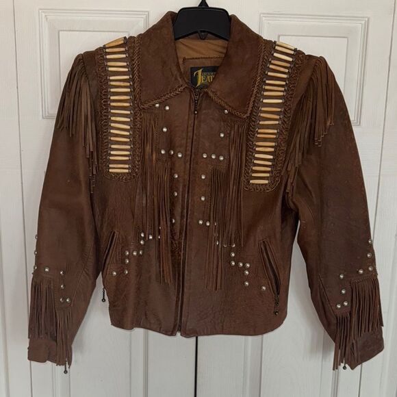 Vintage Leather Fringe Jacket with Beaded Details - Picture 1 of 7